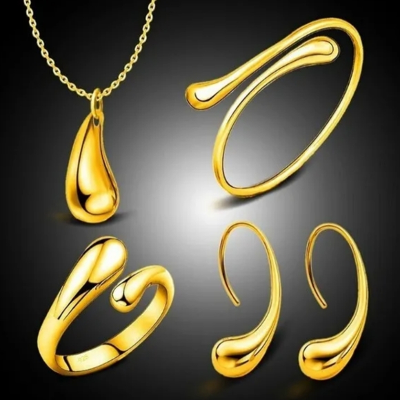 GOLD 925 Sterling Silver Necklace Bracelet Earrings and Ring Jewelry Set - Picture 7 of 7